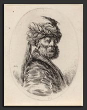 Stefano Della Bella (Italian, 1610 - 1664), Bearded Moor in a Feathered Turban with a Veil, Turned