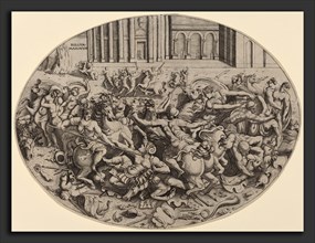 Enea Vico (Italian, 1523 - 1567), The Battle of the Amazons [recto], 1543, engraving