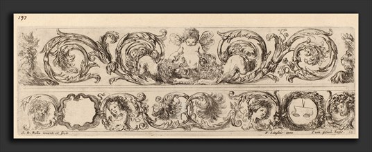 Stefano Della Bella (Italian, 1610 - 1664), Two Ornamental Bands with Cupid and Heads of the Four