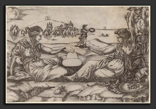 Master IRs (Italian, active first half 16th century), Two Allegorical Figures (Roma and Liberty?),