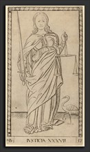 Master of the E-Series Tarocchi (Italian, active c. 1465), Justicia (Justice), c. 1465, engraving