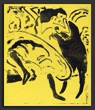 Ernst Ludwig Kirchner, Dancing Couple (Tanzpaar), German, 1880 - 1938, 1909, lithograph on yellow