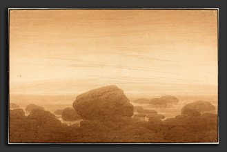 Caspar David Friedrich (German, 1774 - 1840), Moonrise on an Empty Shore, 1837-1839, sepia washes