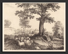 Florian Grospietsch (German, 1789 - 1830), Shepherd and Flock under an Ancient Tree, 1819, etching