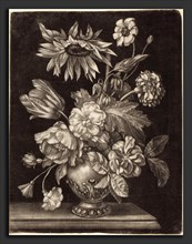 Elias Christoph Heiss (German, 1660 - 1731), Floral Still Life with a Sunflower, c. 1690, mezzotint