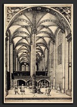 Daniel Hopfer I (German, c. 1470 - 1536), Interior of a Church with Parable of the Offering of the
