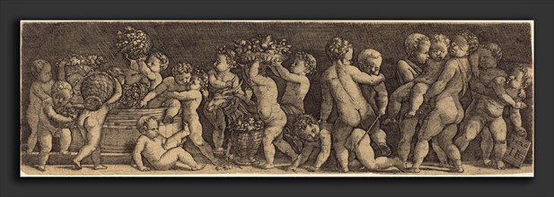 Master IB after Raphael (German, active c. 1523-1530), Children Harvesting Grapes, engraving