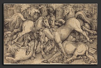 Hans Baldung Grien (German, 1484-1485 - 1545), Group of Seven Horses in Woods, 1534, woodcut