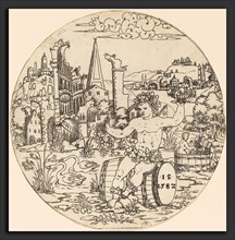 Master IS. (German, active c. 1581-1590), Bacchus Seated in a Landscape, 1582, punch engraving