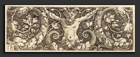 Master IB (German, active c. 1523-1530), Ornament with Fantastic Satyr and Dolphins, engraving