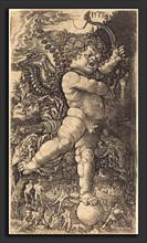 Master H.L. (German, active 1516-1530), Cupid Balancing on a Globe, 1533, engraving on laid paper