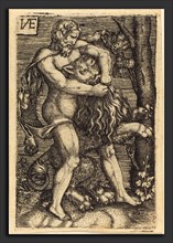 Master HVE (German, active 16th century), Hercules Killing the Lion, engraving