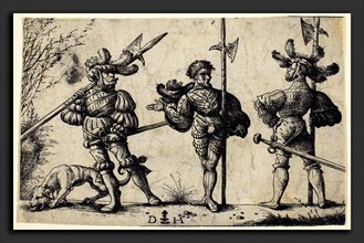 Daniel Hopfer I (German, c. 1470 - 1536), Three German Soldiers Armed with Halberds, etching (iron)