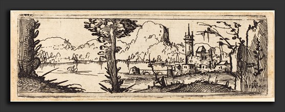 Augustin Hirschvogel (German, 1503 - 1553), Landscape with Lake and Town, 1545, etching