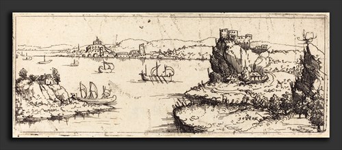 Augustin Hirschvogel (German, 1503 - 1553), Landscape with Sail Boats [bottom plate], 1546, etching