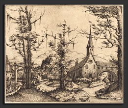 Augustin Hirschvogel (German, 1503 - 1553), Landscape with a Village Church, 1545, etching