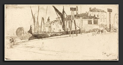 James McNeill Whistler (American, 1834 - 1903), Chelsea Wharf, 1863, etching in black on blued