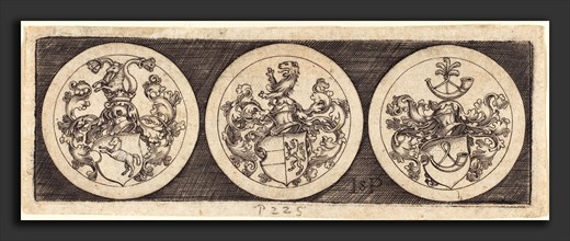 Sebald Beham (German, 1500 - 1550), Three Medals with Coats of Arms, engraving