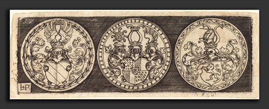 Sebald Beham (German, 1500 - 1550), Three Medals with Coats of Arms, engraving