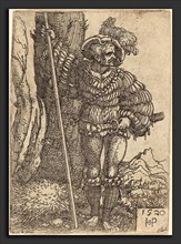 Sebald Beham (German, 1500 - 1550), Foot Soldier Standing by a Tree, 1520, etching