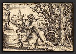Sebald Beham (German, 1500 - 1550), Hercules Killing the Neumaeic Lion, 1548, engraving