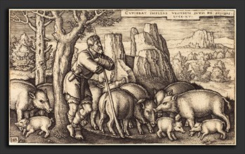 Sebald Beham (German, 1500 - 1550), The Prodigal Son with the Swine, engraving