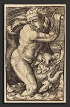 after Barthel Beham, Copy in reverse of "Sea-God to the Left Riding on a Dolphin", engraving