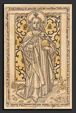 German 15th Century, Christ as Salvator Mundi, c. 1470, woodcut, hand-colored in yellow and red