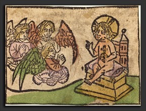 German 15th Century, Christ Child with Three Angels, c. 1460-1470, woodcut, hand-colored in green,