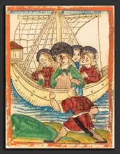 German 15th Century, The Voyage of Saint Ursula, 1480-1490, woodcut in brown, hand-colored in red