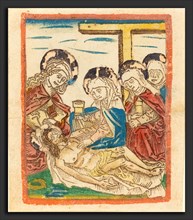 German 15th Century, The Lamentation, c. 1480-1490, woodcut in dark brown, hand-colored in