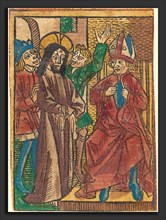 German 15th Century, Before Caiaphas, c. 1490, hand-colored woodcut