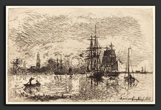 Johan Barthold Jongkind (Dutch, 1819 - 1891), Soleil couchant, port d'Anvers (Sunset, Port of