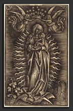 German 15th Century, The Virgin Crowned by Two Angels, c. 1500, white line woodcut