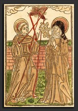 German 15th Century, Saint Francis and Saint Clara, c. 1480, woodcut, hand-colored in brown, rose,