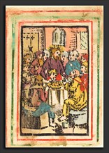 German 15th Century, The Last Supper, c. 1480-1500, woodcut, hand-colored in blue, lt. blue,