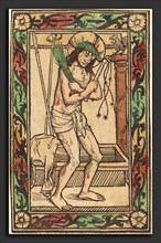 German 15th Century, Christ as the Man of Sorrows, 1480-1500, woodcut, hand-colored in red lake,