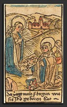 German 15th Century, Madonna and Saint Bridget, c. 1480-1500, woodcut, hand-colored in blue,