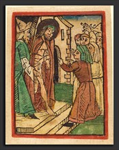 German 15th Century, Ecce Homo, c. 1480-1490, woodcut, hand-colored in green, brown, lt. yellow,