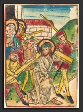 German 15th Century, Christ Bearing the Cross, c. 1470-1480, woodcut, hand-colored in green, red,