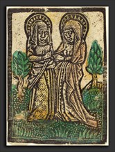 Workshop of Master of the Aachen Madonna, The Visitation, 1460-1480, metalcut, hand-colored in