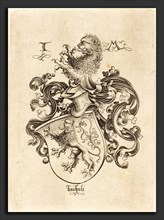 Israhel van Meckenem (German, c. 1445 - 1503), Coat of Arms with Lion, c. 1480-1490, engraving