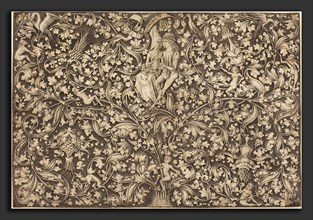 Israhel van Meckenem (German, c. 1445 - 1503), Ornament Panel with Two Lovers, c. 1490-1500,