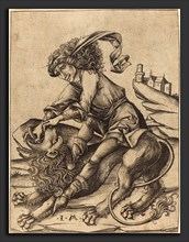 Israhel van Meckenem (German, c. 1445 - 1503), Samson and the Lion, c. 1475, engraving