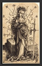 Master PW of Cologne (German, active c. 1490-1510), Saint Catherine, c. 1500, engraving on laid