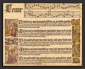 German 15th Century, Song to the Virgin, c. 1500, woodcut, hand-colored in rose and ochre