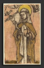 German 15th Century, Saint Brigitta?, c. 1460-1470, engraving, hand-colored