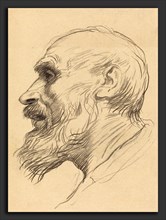 Alphonse Legros, Head of an Old Man, French, 1837 - 1911, lithograph retouched with crayon