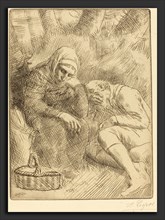 Alphonse Legros, Man and Wife Seated by the Road with a Basket(Homme et femme assis au bord de la