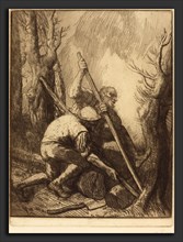 Alphonse Legros, Woodcutters, 3rd plate (Les bucherons), French, 1837 - 1911, etching in dark brown